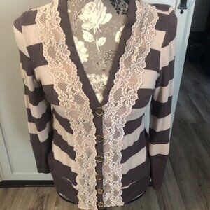 Pleione Striped Sweater with Lace Front